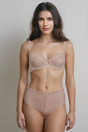 BLS - Edwina Wired And Non Padded Lace Bra Set - Skin